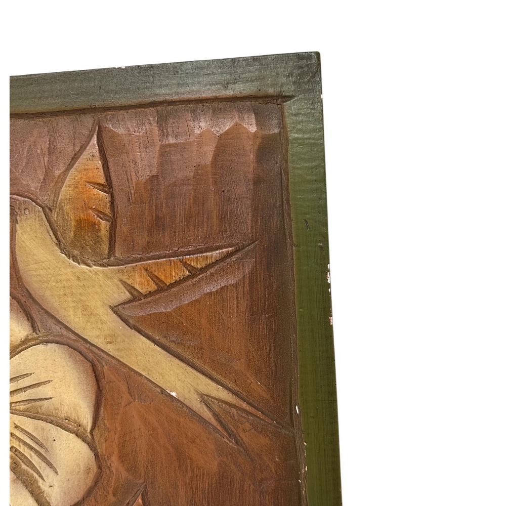 Vintage Chalkware Bird Flower Relief Wall Plaque 12x12 Rustic Art 1970s Boho - Picture 2 of 8